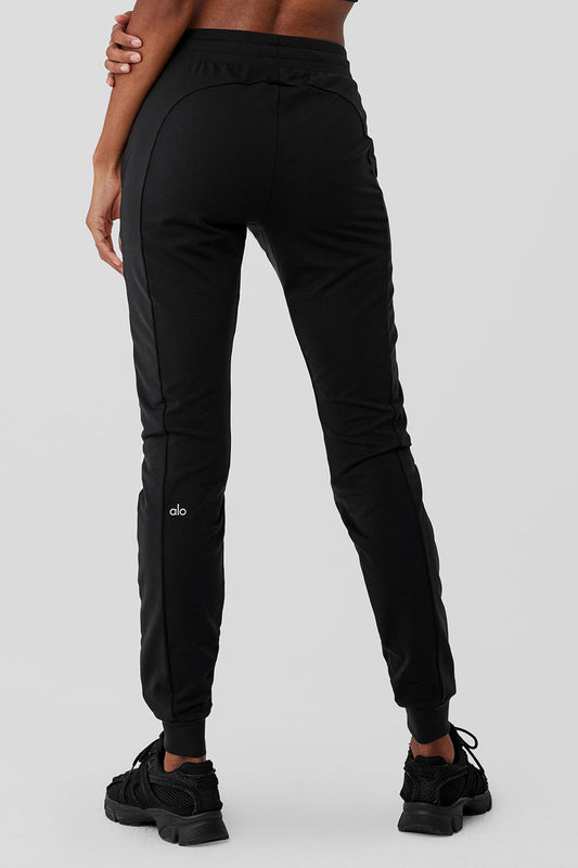 Airbrush Winter Warm High Rise Moto Puffer Pant — Black/Ivory