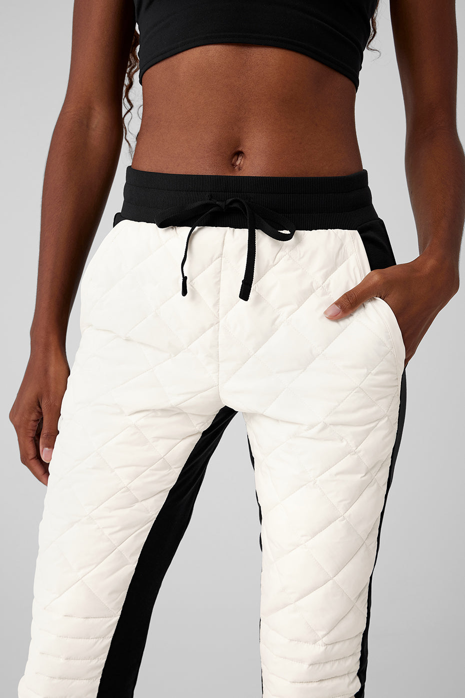 Airbrush Winter Warm High Rise Moto Puffer Pant — Black/Ivory
