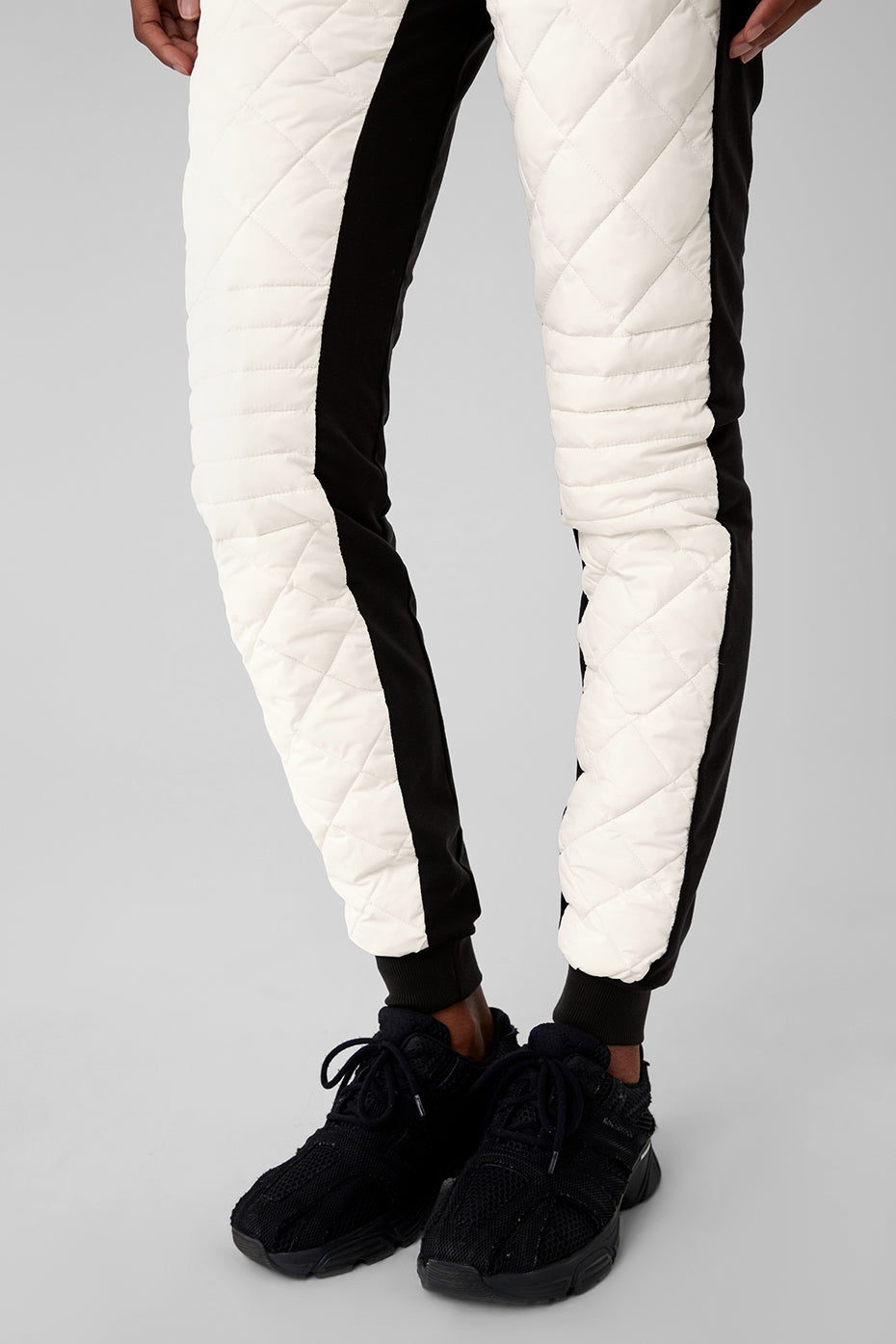 Airbrush Winter Warm High Rise Moto Puffer Pant — Black/Ivory