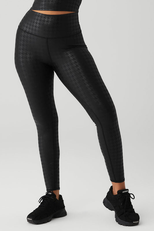 Airlift High Rise Glimmer Houndstooth Leggings — Black