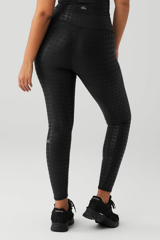 Airlift High Rise Glimmer Houndstooth Leggings — Black