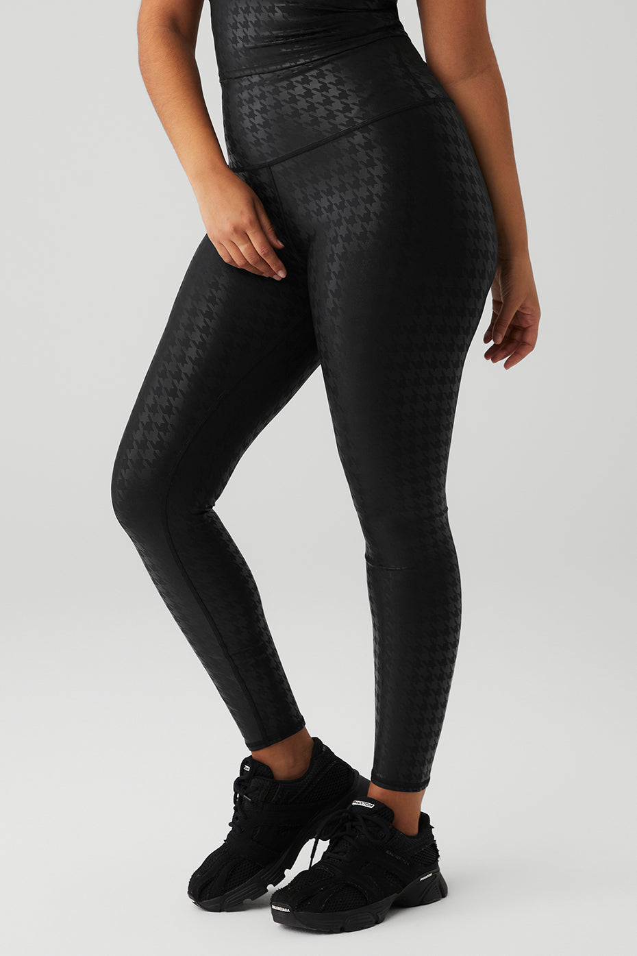Airlift High Rise Glimmer Houndstooth Leggings — Black
