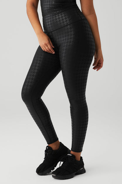 Airlift High Rise Glimmer Houndstooth Leggings — Black