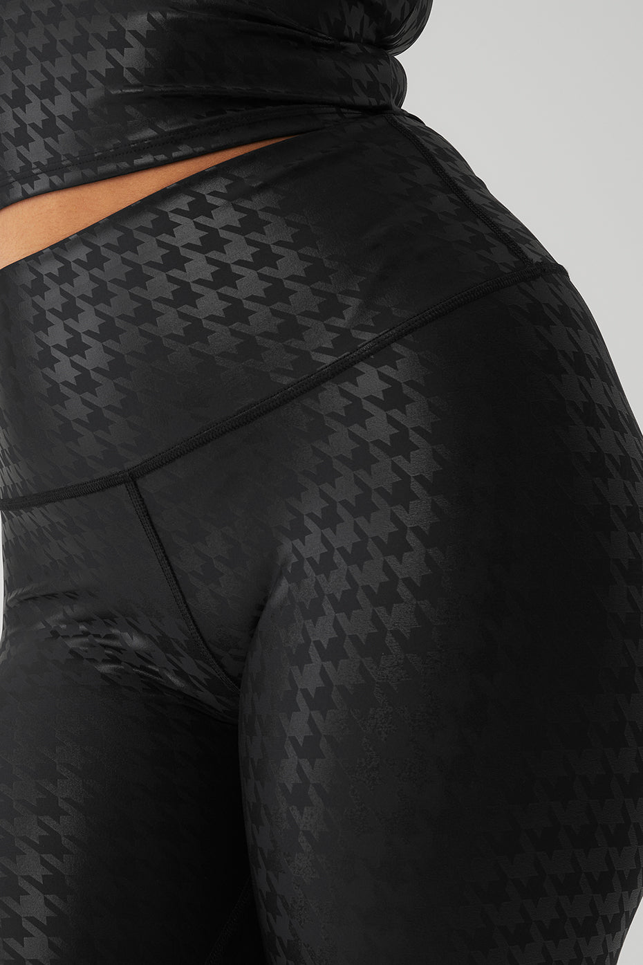 Airlift High Rise Glimmer Houndstooth Leggings — Black