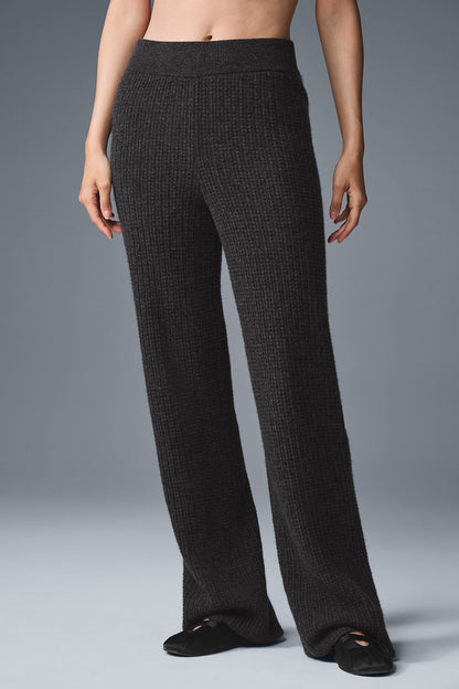 Cashmere High Rise Plush Waffle Pant — Dark Heather Grey