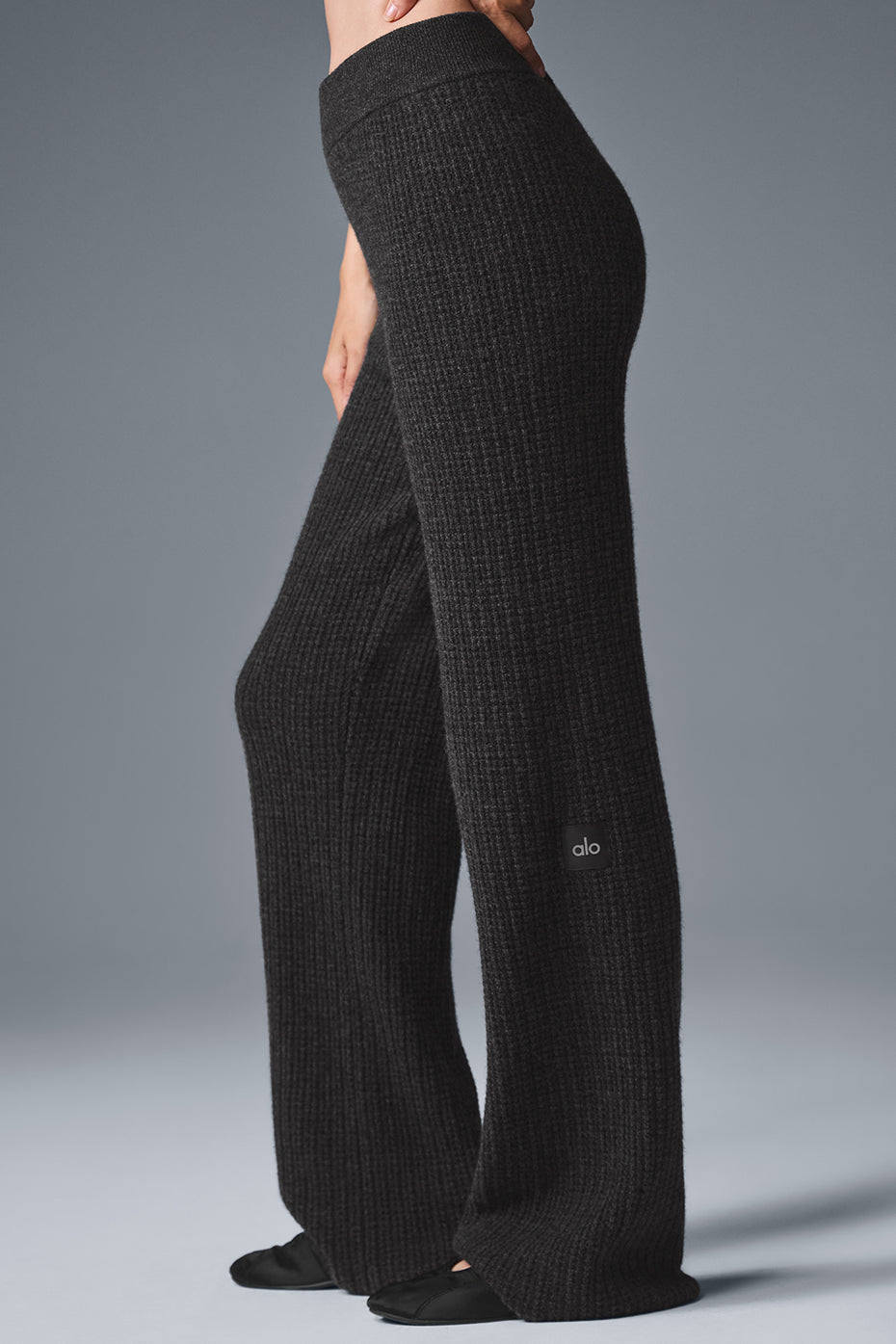 Cashmere High Rise Plush Waffle Pant — Dark Heather Grey
