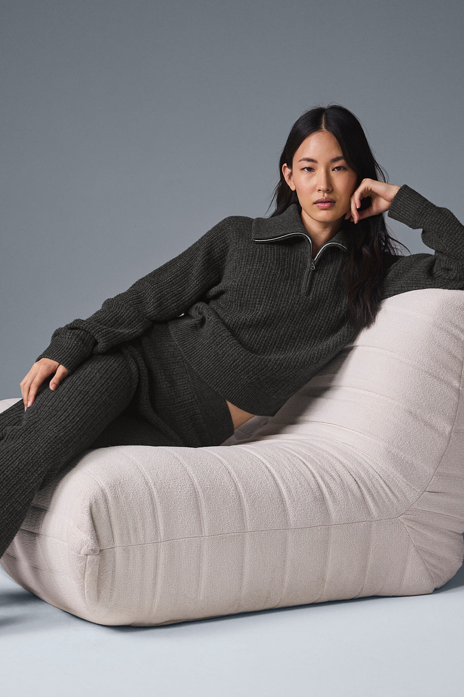 Cashmere High Rise Plush Waffle Pant — Dark Heather Grey