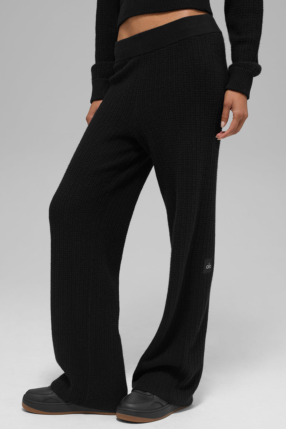 Cashmere High Rise Plush Waffle Pant — Black