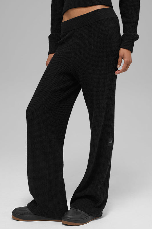 Cashmere High Rise Plush Waffle Pant — Black