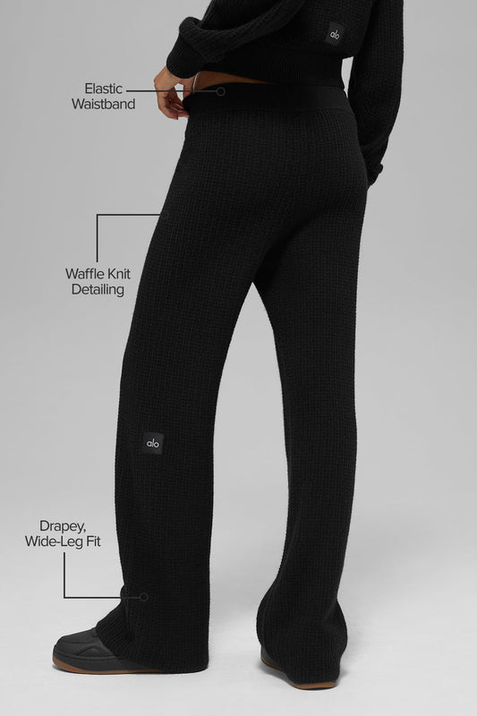 Cashmere High Rise Plush Waffle Pant — Black