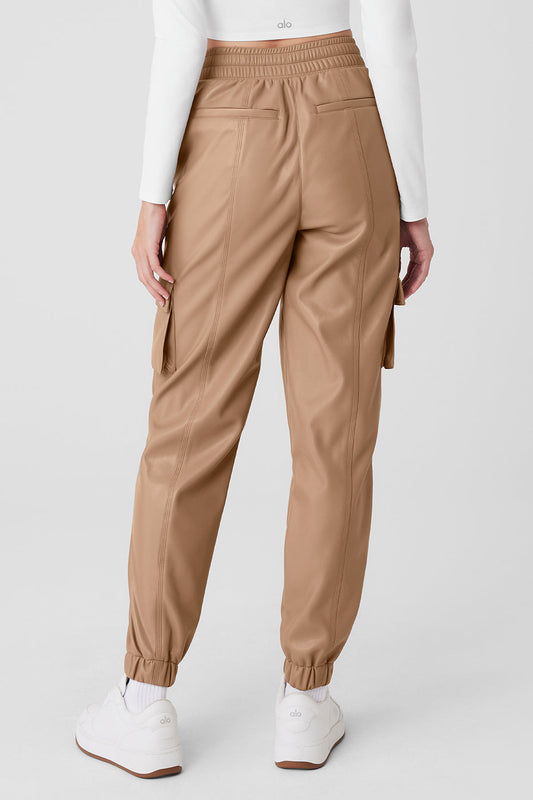 Faux Leather Power Hour Jogger — Toasted Almond