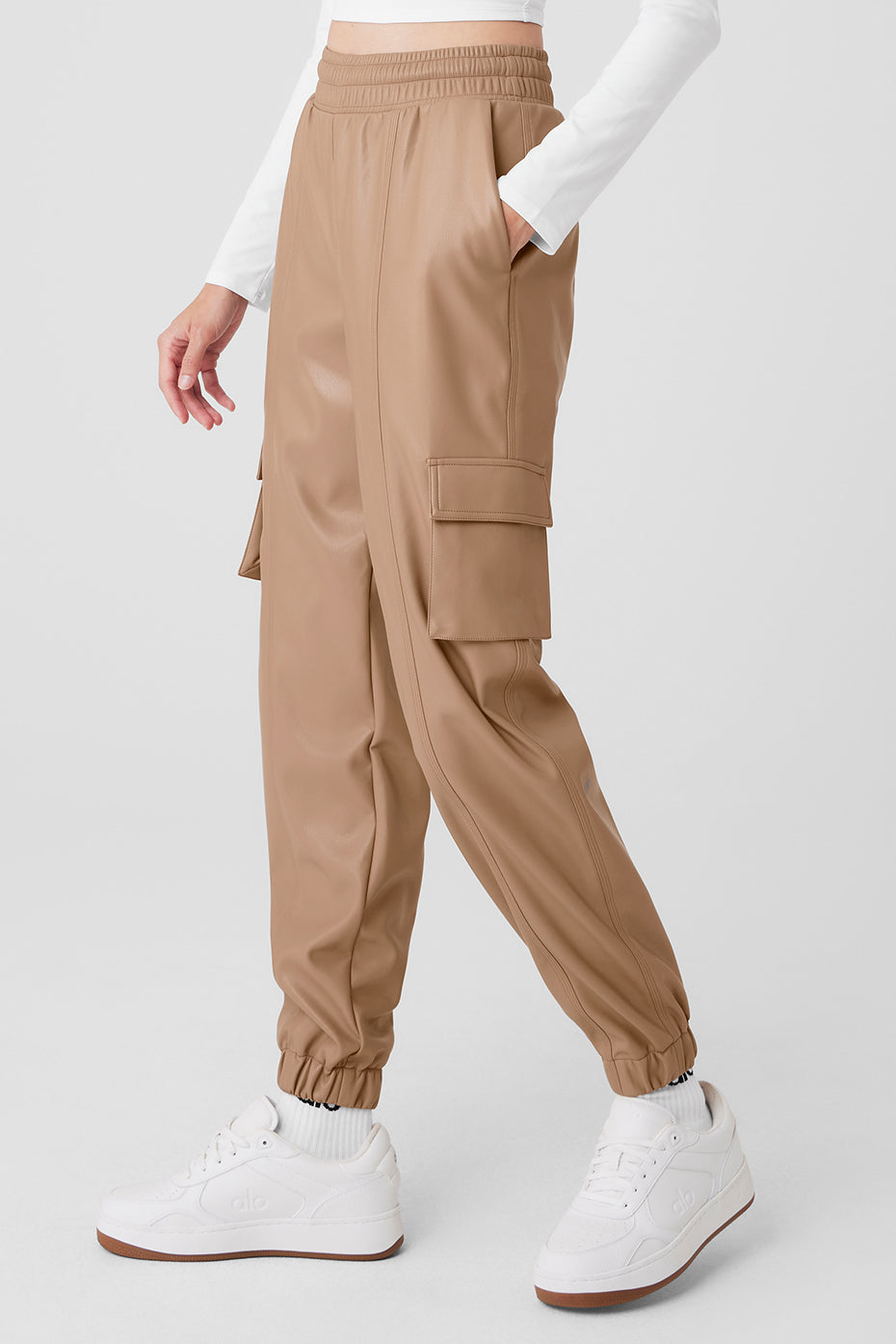 Faux Leather Power Hour Jogger — Toasted Almond