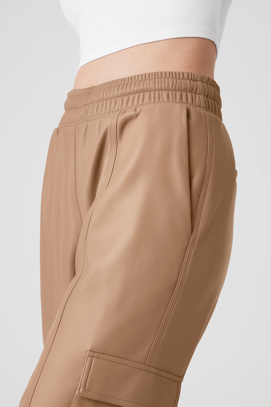 Faux Leather Power Hour Jogger — Toasted Almond