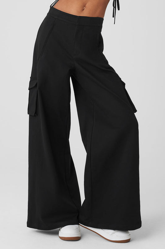 Show Off Cargo Wide Leg Trouser (Long) — Black