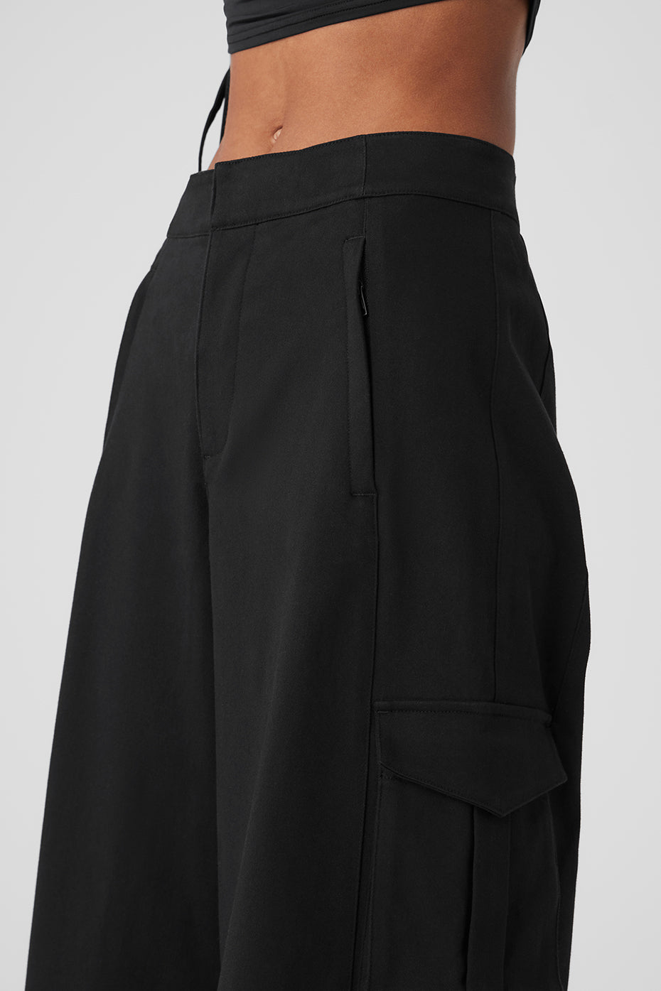 Show Off Cargo Wide Leg Trouser (Long) — Black