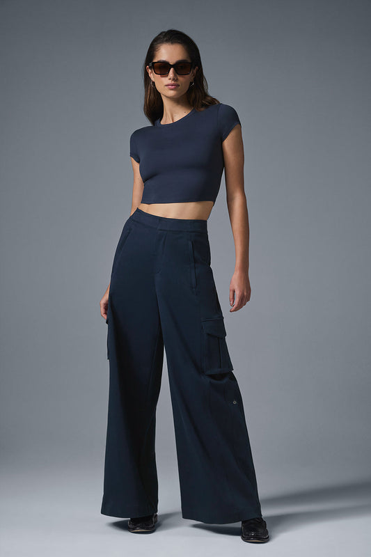 Show Off Cargo Wide Leg Trouser — Navy