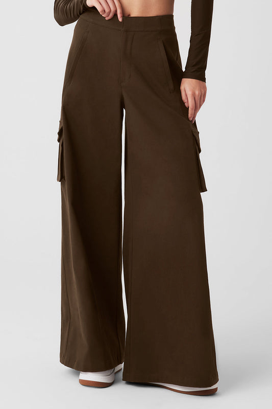 Show Off Cargo Wide Leg Trouser — Espresso