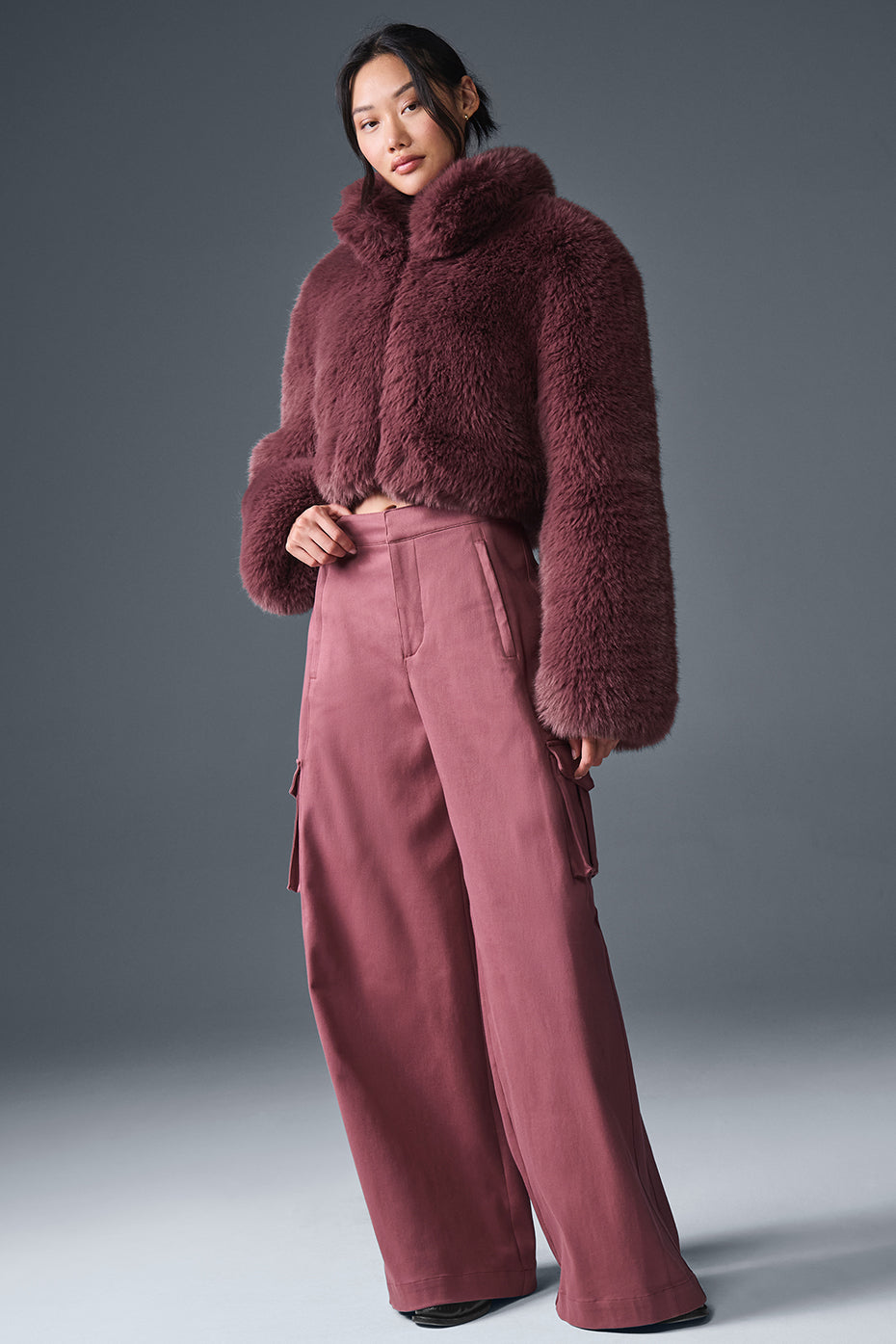 Show Off Cargo Wide Leg Trouser (Long) — Burgundy Truffle