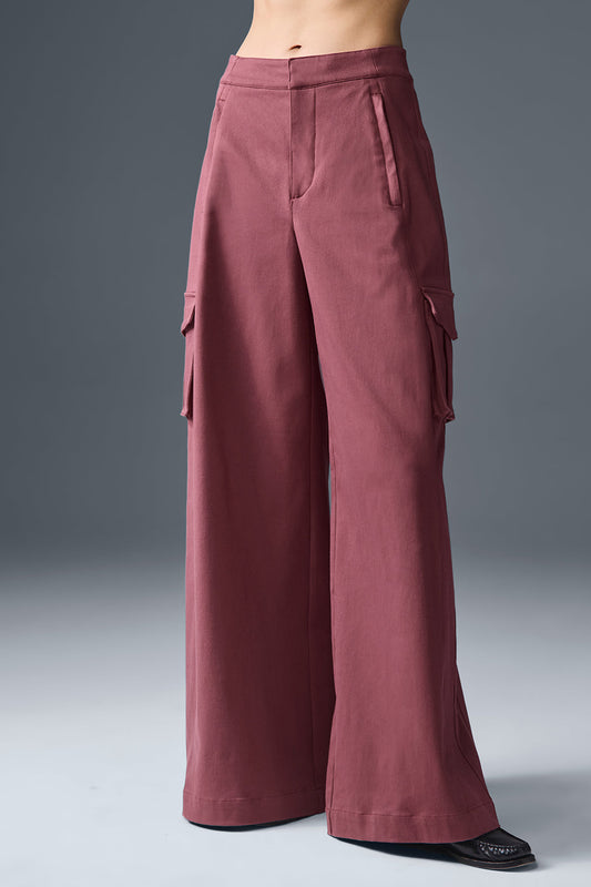 Show Off Cargo Wide Leg Trouser (Long) — Burgundy Truffle