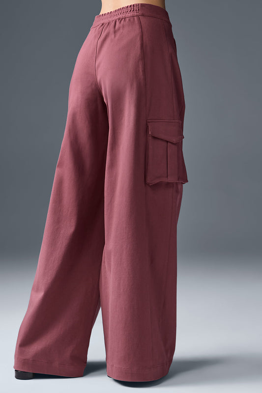 Show Off Cargo Wide Leg Trouser (Long) — Burgundy Truffle