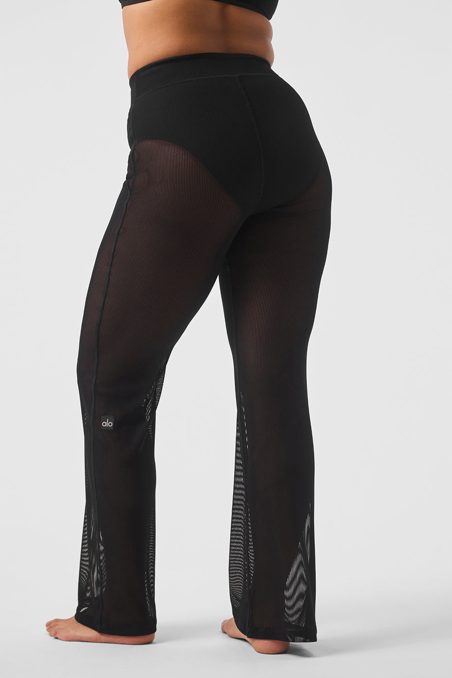 Striped Mesh Tropical Nights Flare Pant — Black