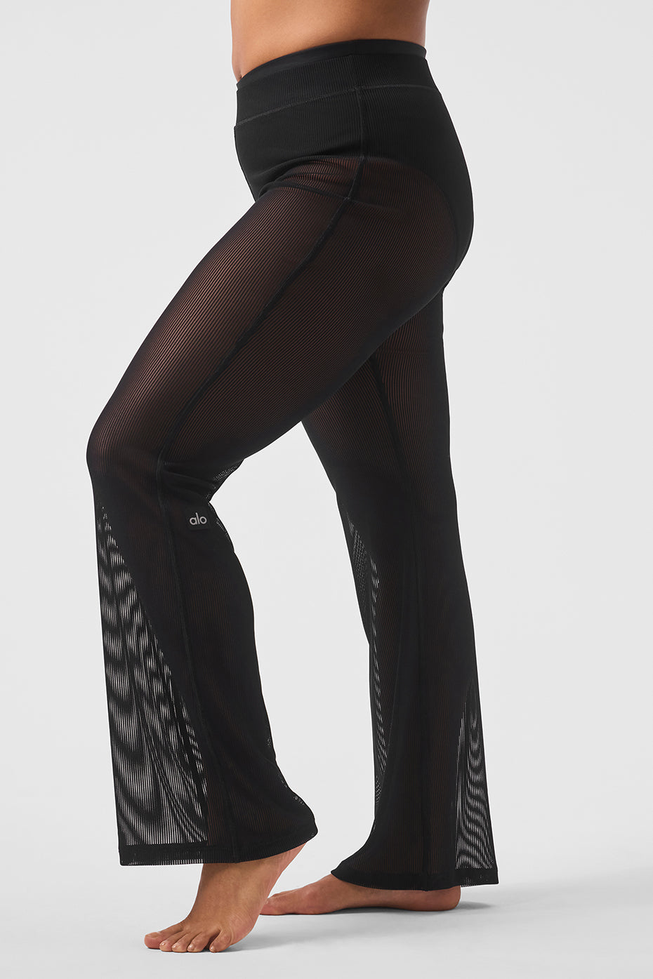 Striped Mesh Tropical Nights Flare Pant — Black