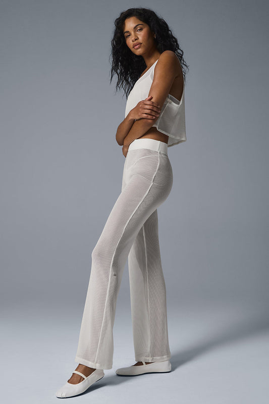 Striped Mesh Tropical Nights Flare Pant — Ivory