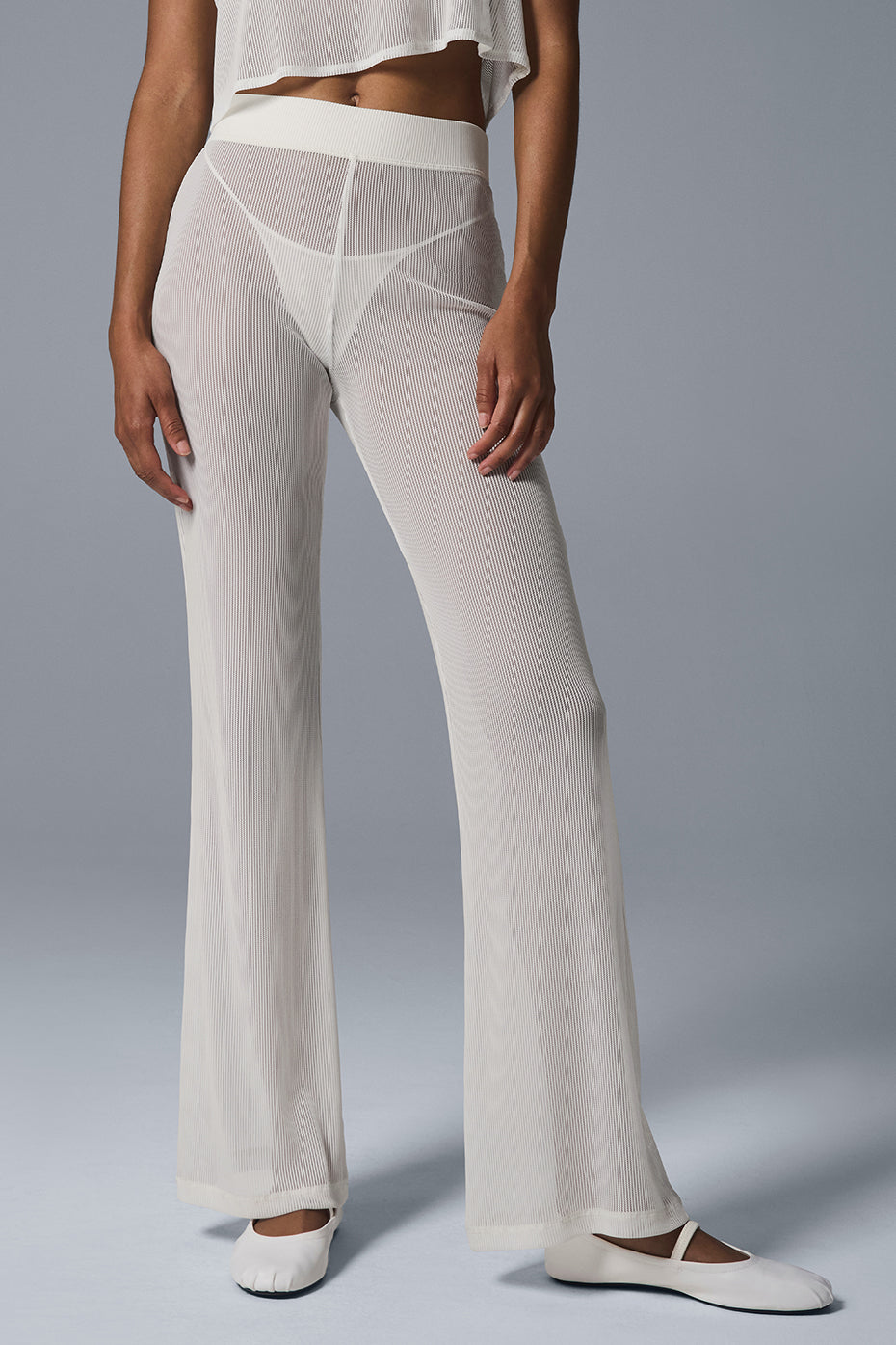 Striped Mesh Tropical Nights Flare Pant — Ivory