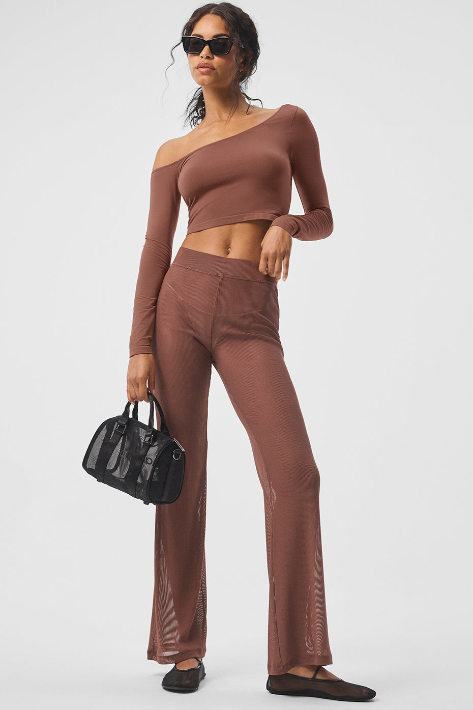 Striped Mesh Tropical Nights Flare Pant — Chestnut