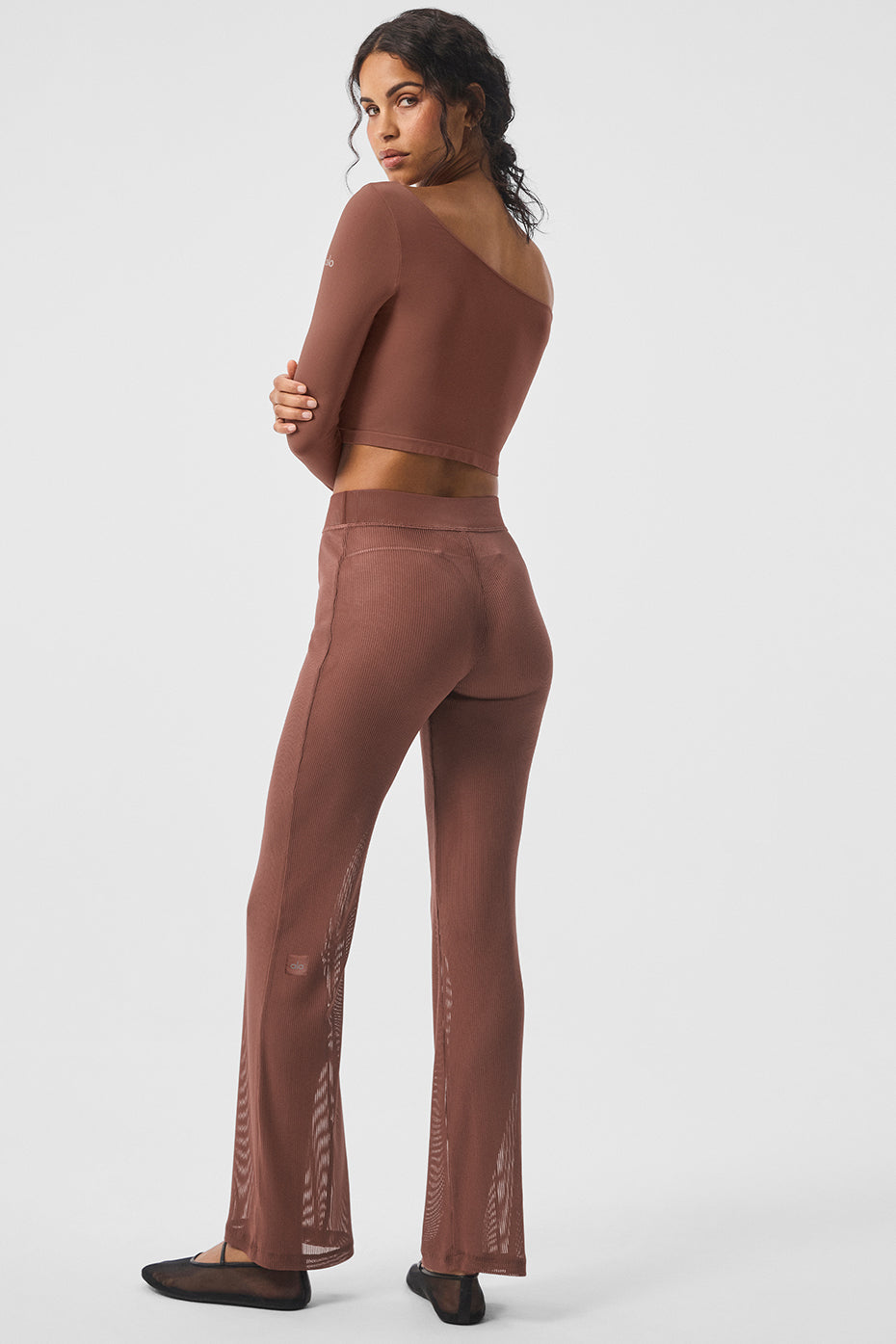 Striped Mesh Tropical Nights Flare Pant — Chestnut