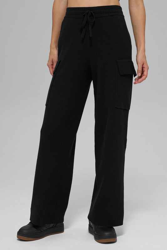 Scholar Knit High Rise Cargo Pant — Black