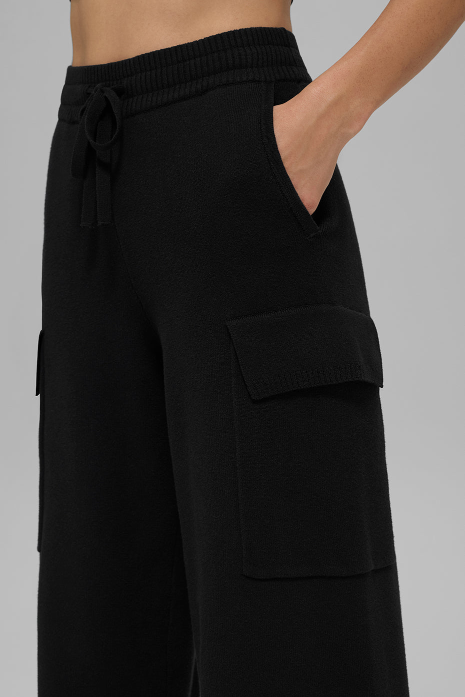 Scholar Knit High Rise Cargo Pant — Black