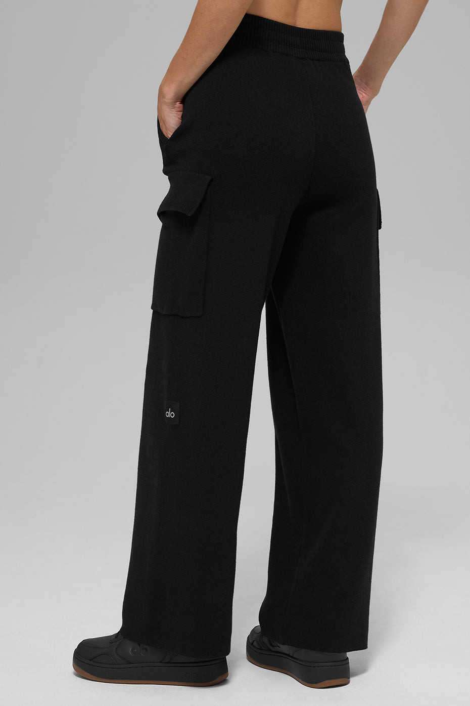 Scholar Knit High Rise Cargo Pant — Black