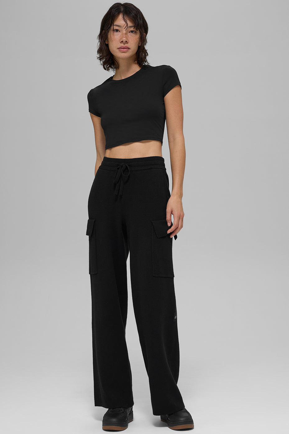 Scholar Knit High Rise Cargo Pant — Black