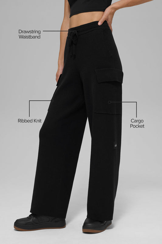 Scholar Knit High Rise Cargo Pant — Black