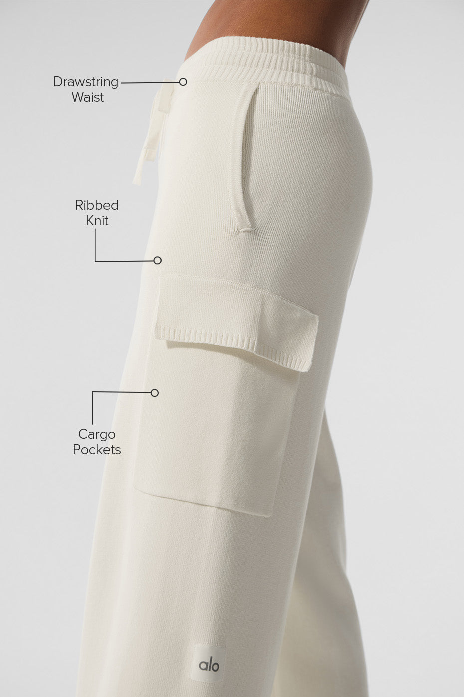 Scholar Knit High Rise Cargo Pant — Ivory