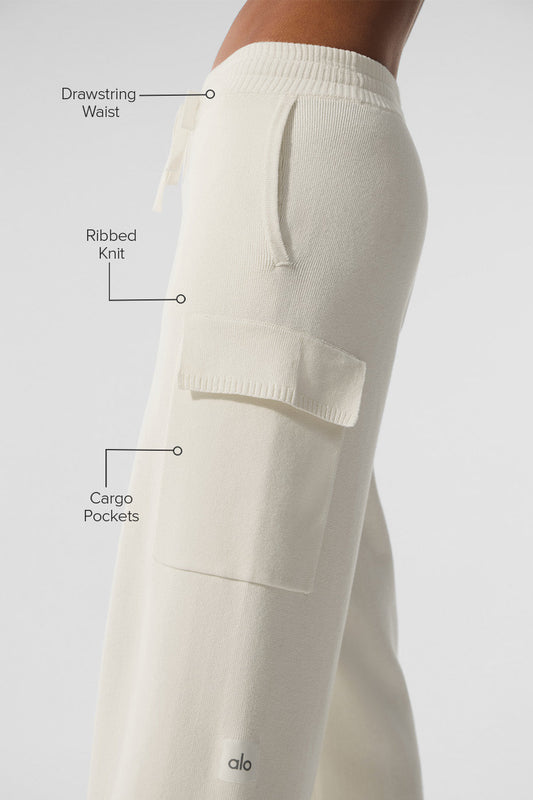 Scholar Knit High Rise Cargo Pant — Ivory