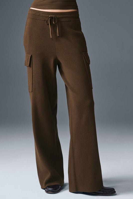 Scholar Knit High Rise Cargo Pant — Espresso