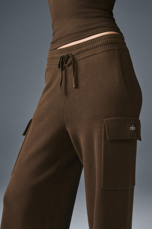 Scholar Knit High Rise Cargo Pant — Espresso