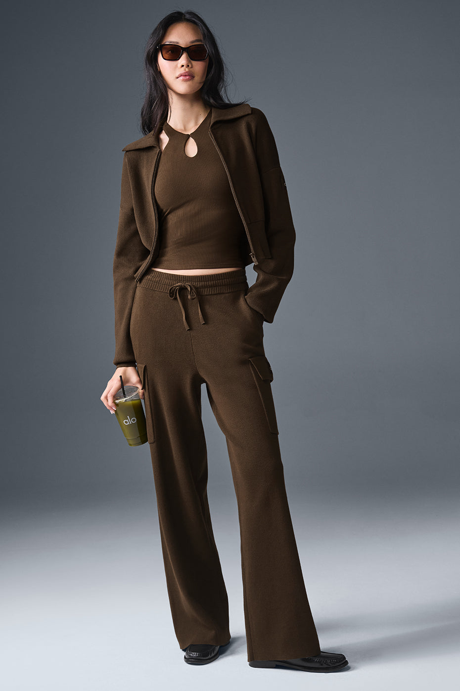 Scholar Knit High Rise Cargo Pant — Espresso