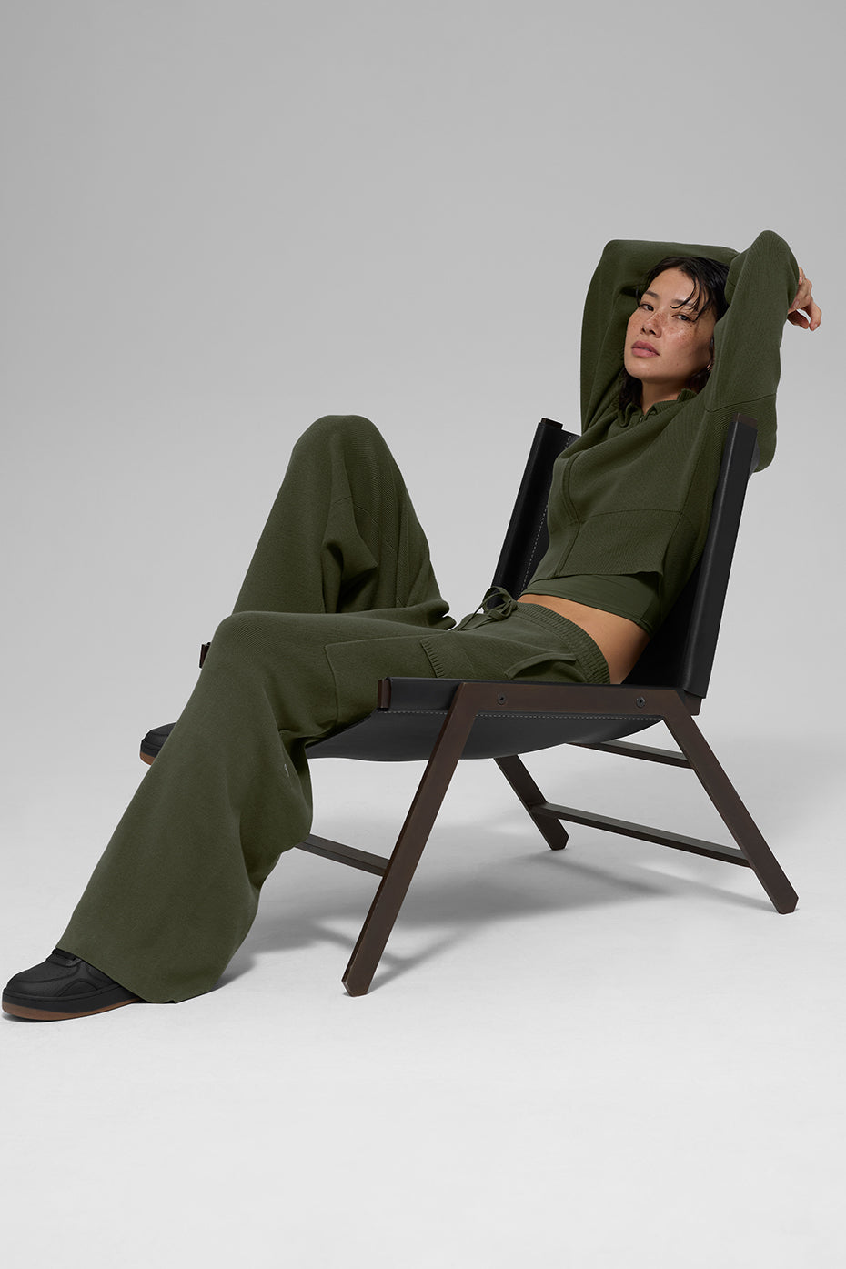 Scholar Knit High Rise Cargo Pant — Green Olive