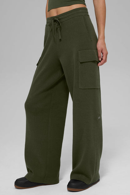 Scholar Knit High Rise Cargo Pant — Green Olive