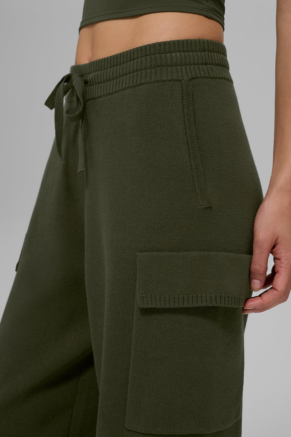 Scholar Knit High Rise Cargo Pant — Green Olive