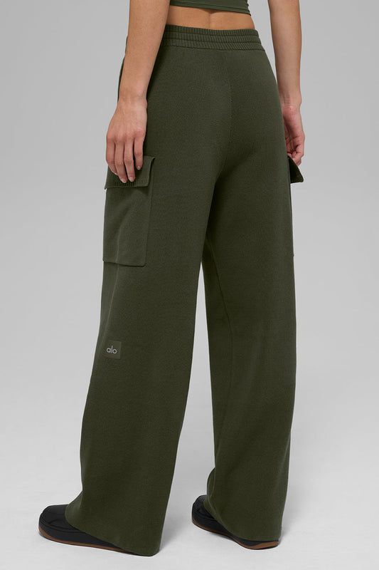 Scholar Knit High Rise Cargo Pant — Green Olive