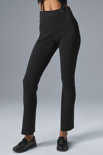 Denim Knit High Rise Flare Pant — Black/Anthracite