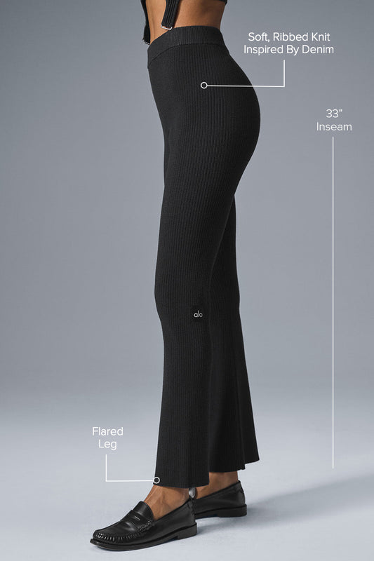Denim Knit High Rise Flare Pant — Black/Anthracite