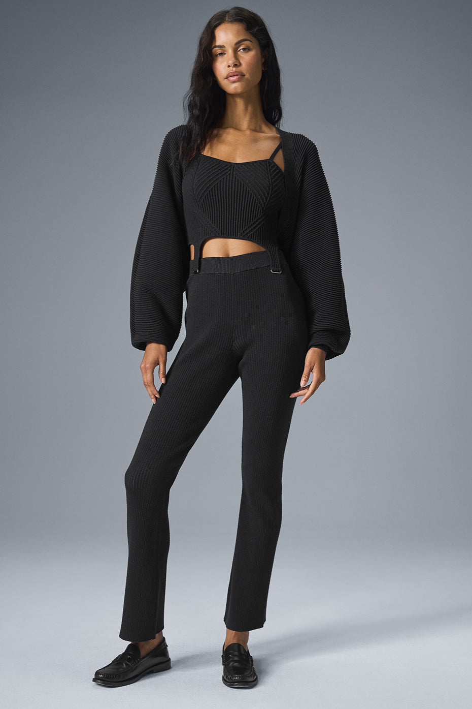 Denim Knit High Rise Flare Pant — Black/Anthracite