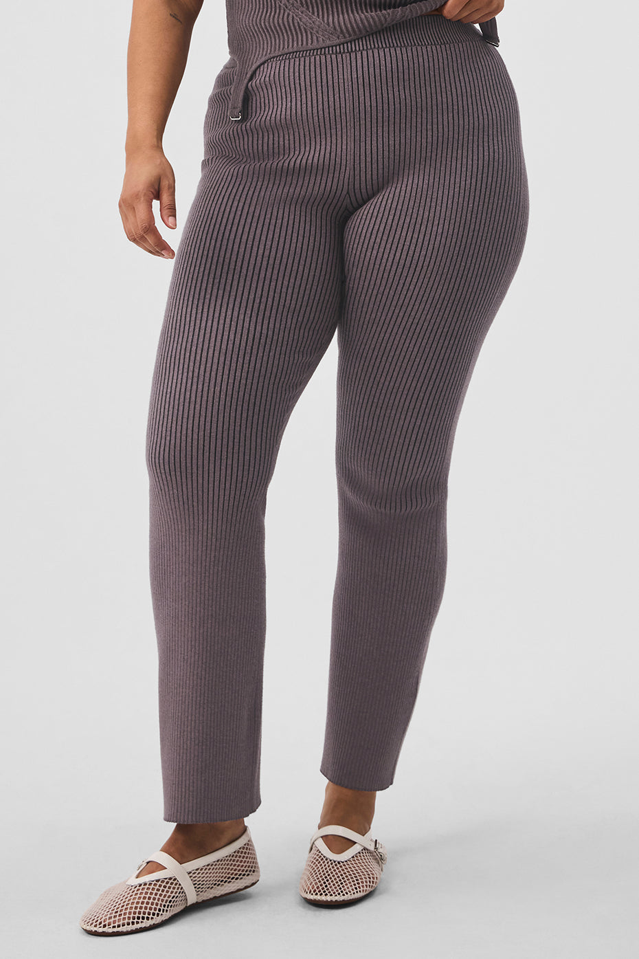 Denim Knit High Rise Flare Pant — Raisinette/Black