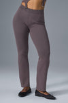 Denim Knit High Rise Flare Pant — Raisinette/Black
