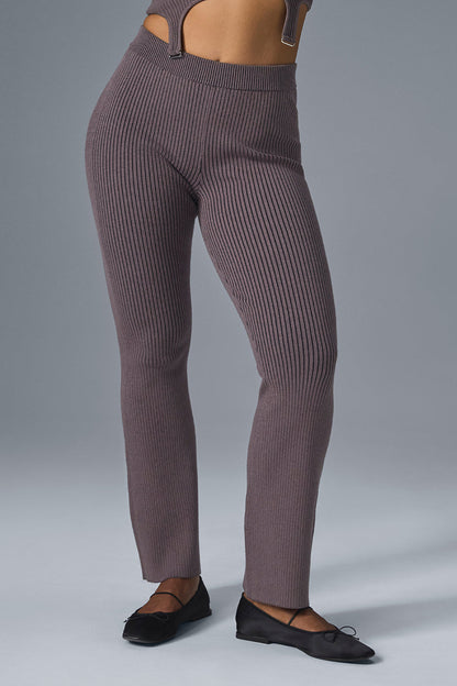 Denim Knit High Rise Flare Pant — Raisinette/Black